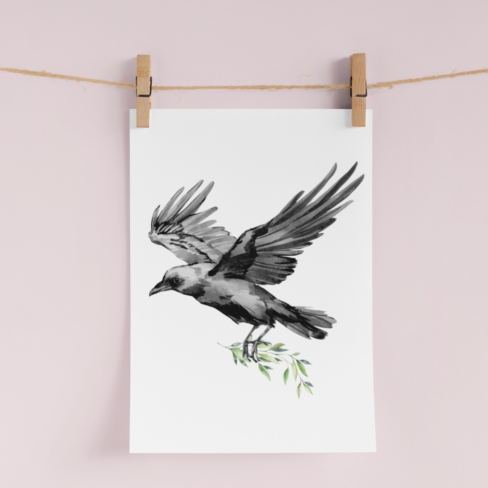 Raven Crow Watercolor Wall Art Illustration Print Poster Unframed - Picture 5 of 9